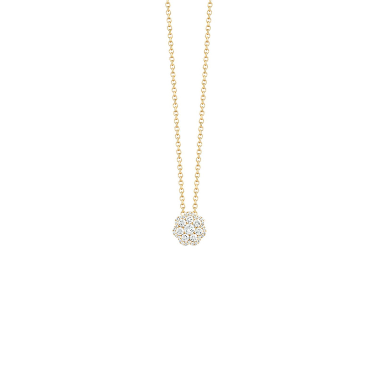 London Collection 14k Gold Mini Flower Cluster Diamond Pendant Necklace