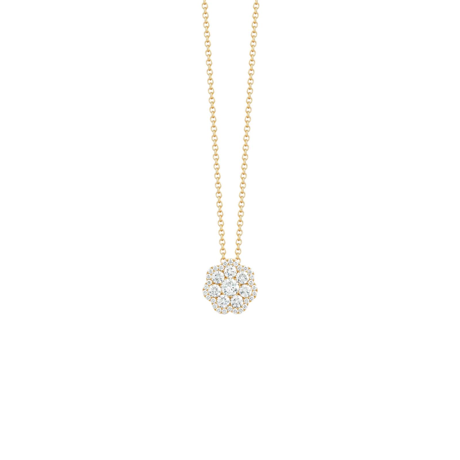 London Collection 14k Yellow Gold Small Flower Cluster Diamond Pendant Necklace