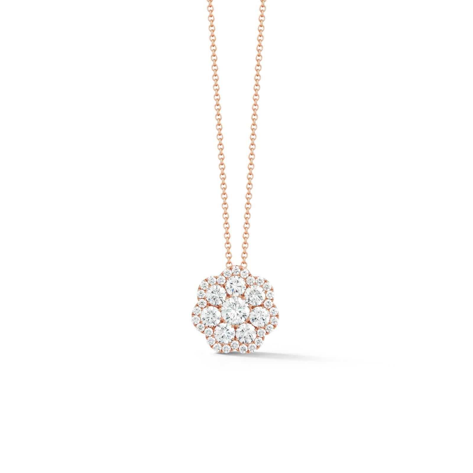 London Collection 14k Rose Gold Large Flower Cluster Diamond Pendant Necklace