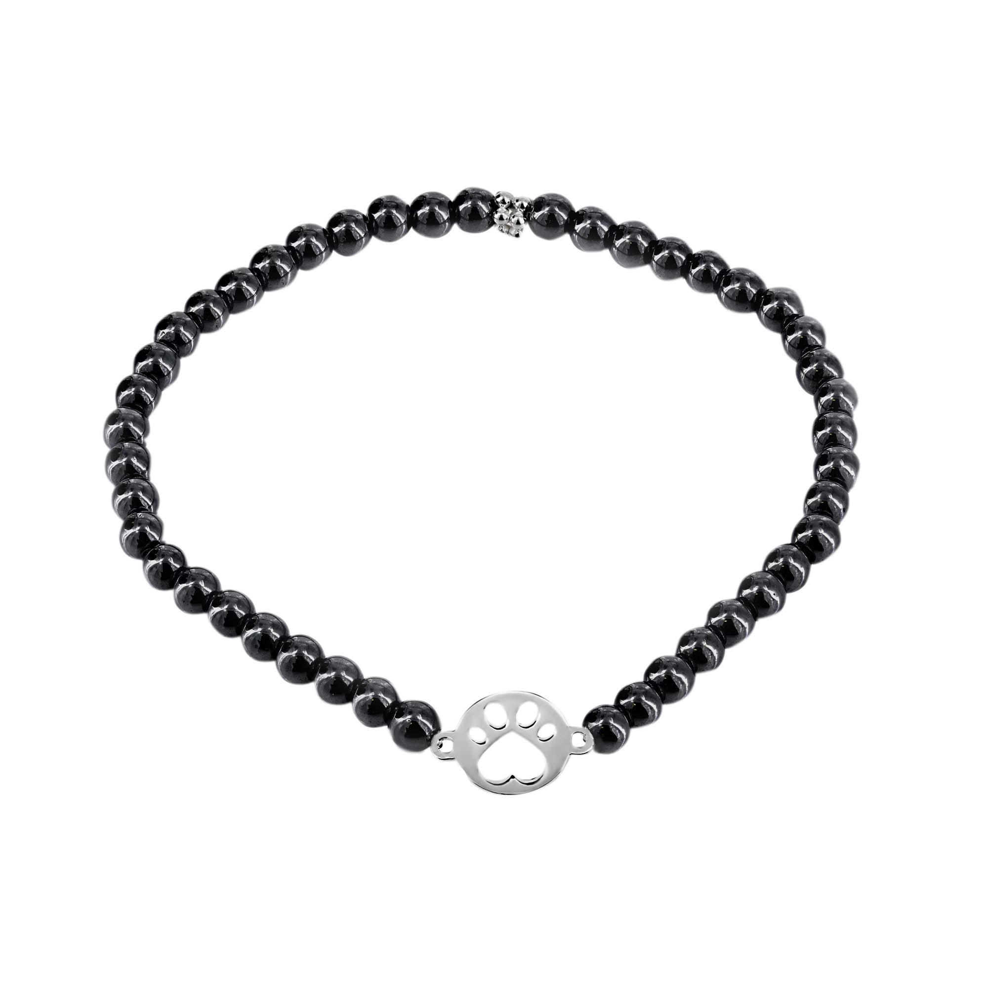 Our Cause for Paws SS Mini Paw and Hematite Bead Bracelet