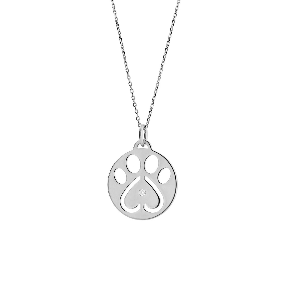 Our Cause for Paws Sterling Silver Diamond Paw Pendant Necaklace