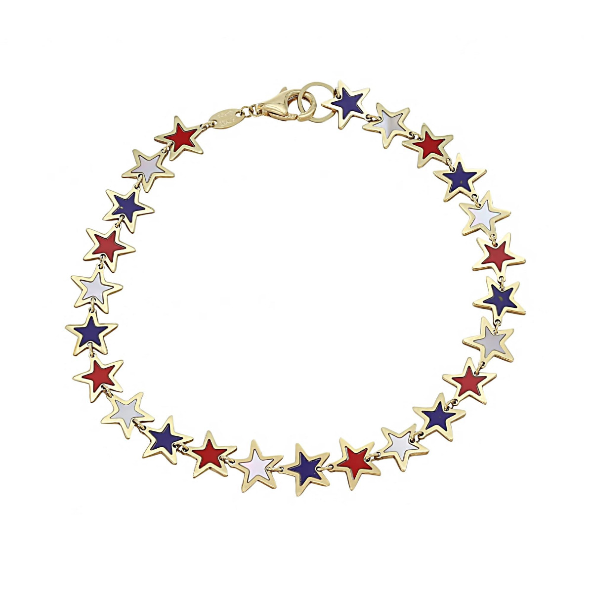  London Collection 14k Yellow Gold Red, White and Blue Star Bracelet