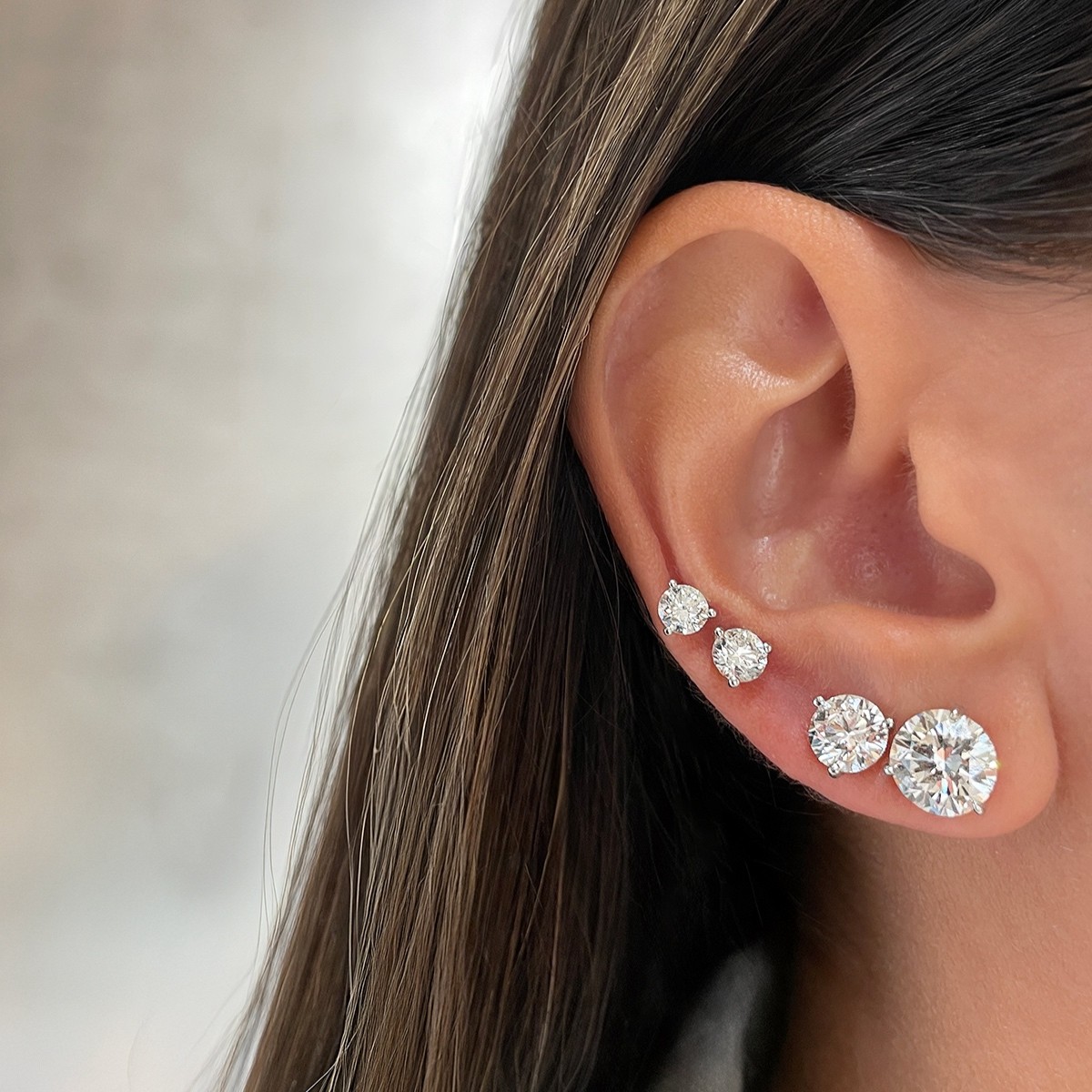 London Collection 18k White Gold 3 Prong 5.00ct Diamond Studs