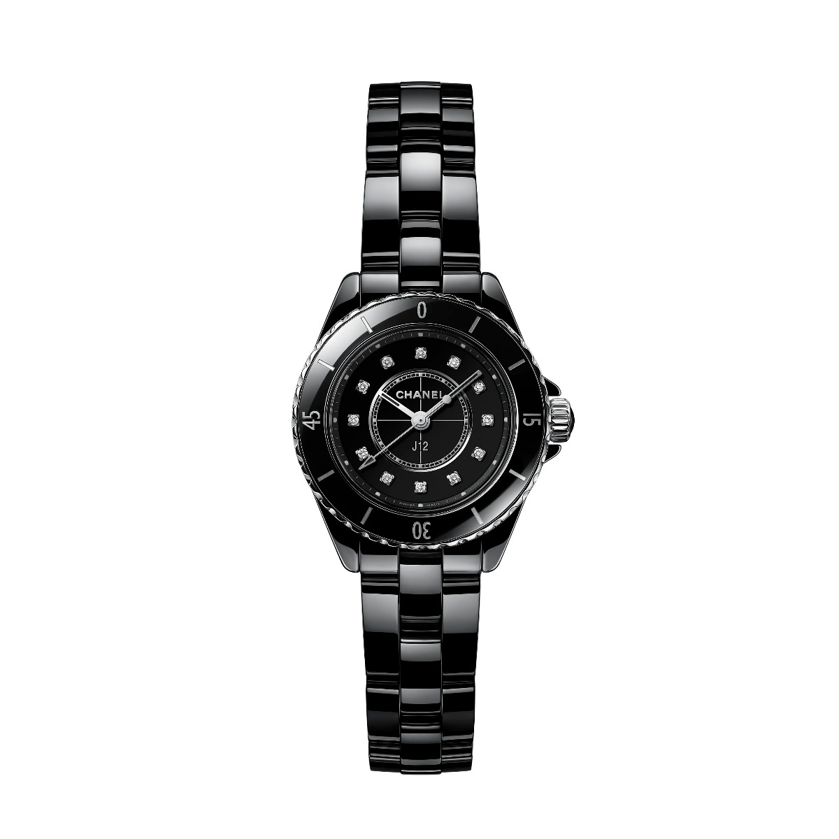 CHANEL J12 Black Ceramic and Diamond 28mm
