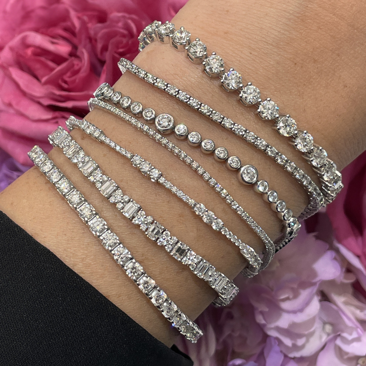 London Collection 18k White Gold Bezel Set Diamond Tennis Bracelet