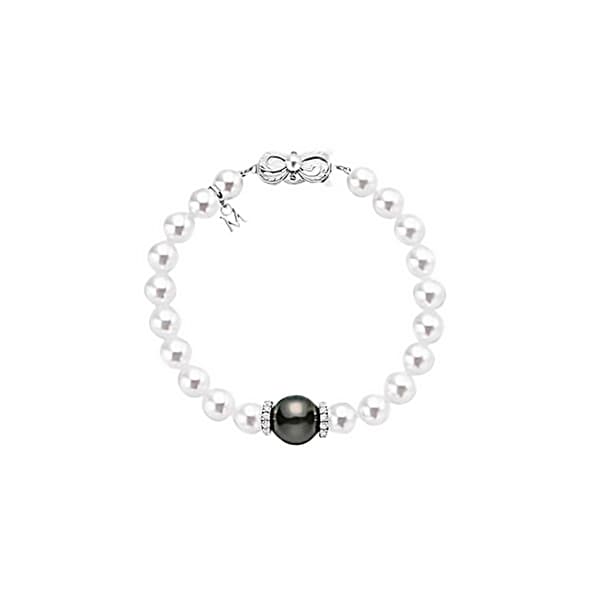 Mikimoto 18k White Gold Diamond Akoya A+ & Black South Sea Pearl Bracelet