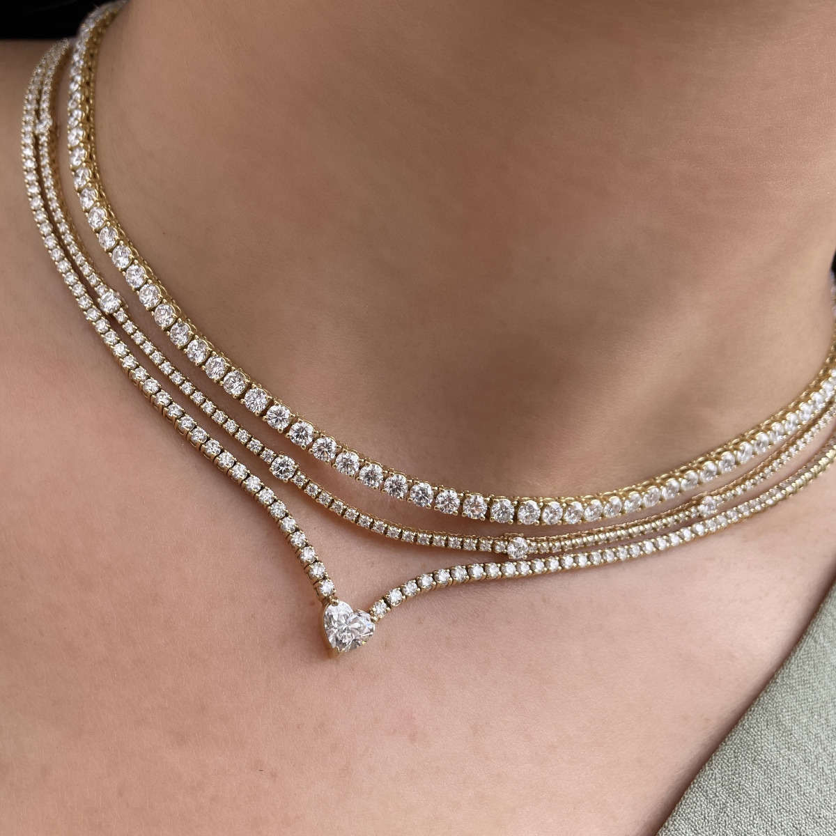 A. Link 18k Yellow Gold Diamond Tennis Necklace