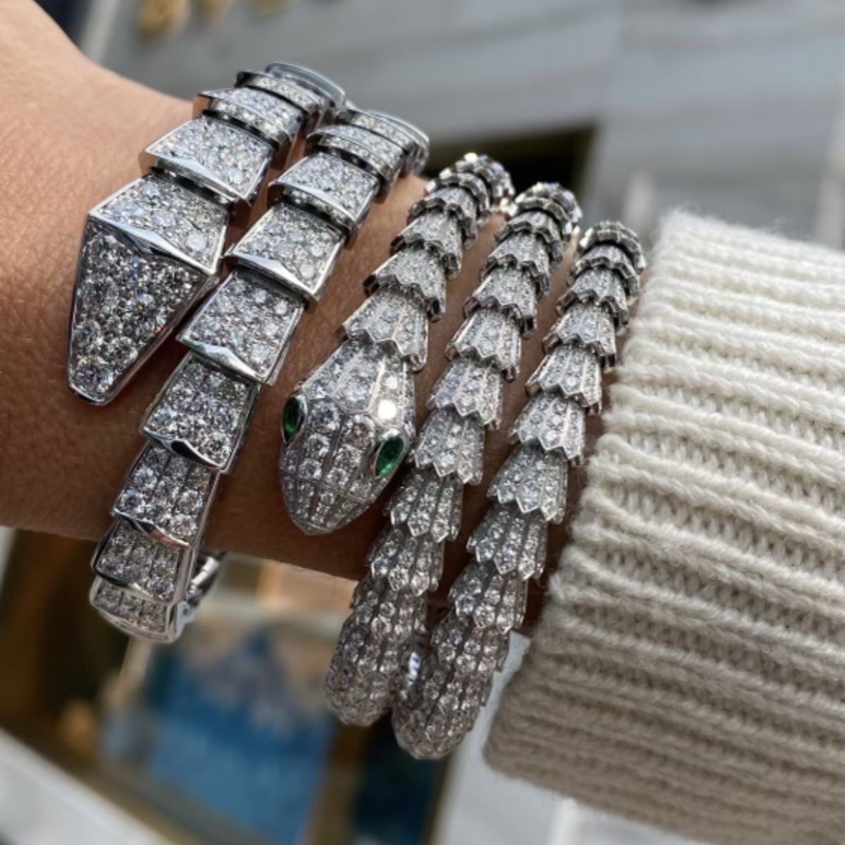 Bvlgari Serpenti 18k White Gold Diamond Wrap Snake Bracelet